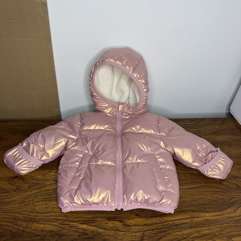 Swiss Tech Size 12M Heavyweight Puffer Jacket Rose Gold‎ Pink Mitten Hands
